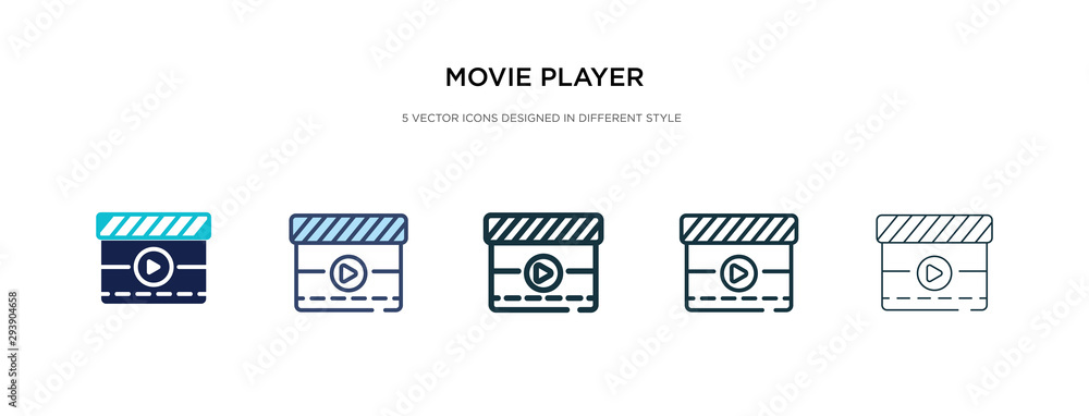 movie player icon in different style vector illustration. two colored and black movie player vector icons designed in filled, outline, line and stroke style can be used for web, mobile, ui