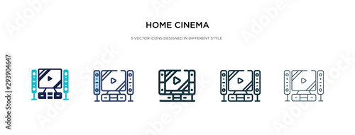 home cinema icon in different style vector illustration. two colored and black home cinema vector icons designed in filled, outline, line and stroke style can be used for web, mobile, ui