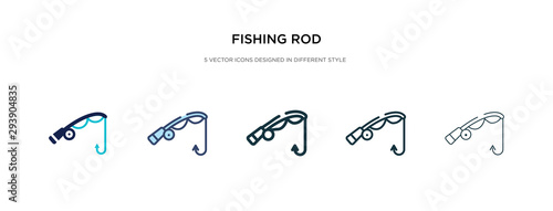fishing rod icon in different style vector illustration. two colored and black fishing rod vector icons designed in filled, outline, line and stroke style can be used for web, mobile, ui
