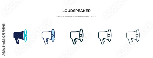 loudspeaker icon in different style vector illustration. two colored and black loudspeaker vector icons designed in filled, outline, line and stroke style can be used for web, mobile, ui