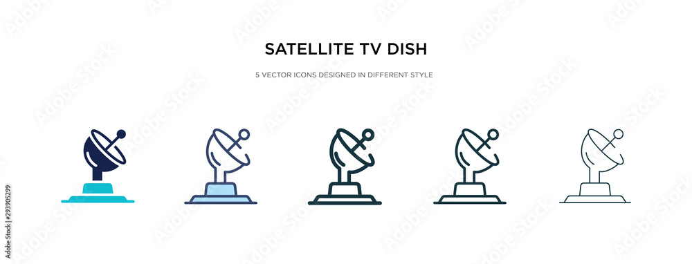 satellite tv dish icon in different style vector illustration. two colored and black satellite tv dish vector icons designed in filled, outline, line and stroke style can be used for web, mobile, ui - obrazy, fototapety, plakaty 