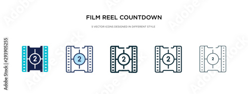 film reel countdown number 2 icon in different style vector illustration. two colored and black film reel countdown number 2 vector icons designed in filled, outline, line and stroke style can be