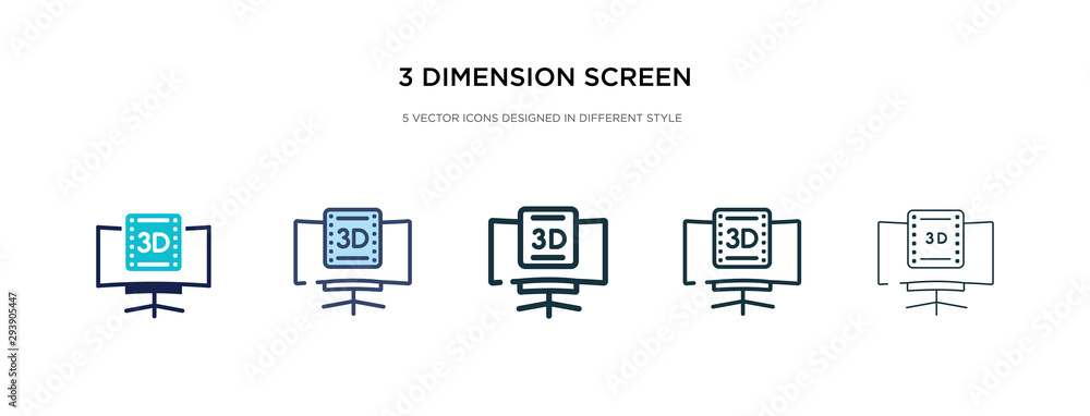 3 dimension screen icon in different style vector illustration. two colored and black 3 dimension screen vector icons designed in filled, outline, line and stroke style can be used for web, mobile,