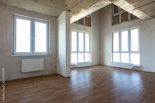 Interior of a two-story spacious room in the apartment