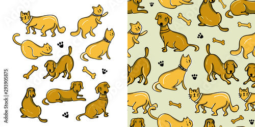 Cute cats and dog illustrat...