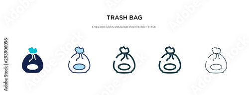 trash bag icon in different style vector illustration. two colored and black trash bag vector icons designed in filled, outline, line and stroke style can be used for web, mobile, ui