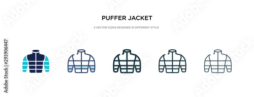 puffer jacket icon in different style vector illustration. two colored and black puffer jacket vector icons designed in filled, outline, line and stroke style can be used for web, mobile, ui