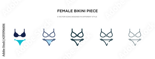 female bikini piece icon in different style vector illustration. two colored and black female bikini piece vector icons designed in filled  outline  line and stroke style can be used for web 