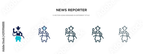 news reporter icon in different style vector illustration. two colored and black news reporter vector icons designed in filled, outline, line and stroke style can be used for web, mobile, ui