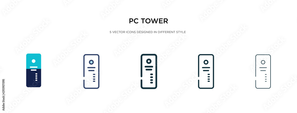 pc tower icon in different style vector illustration. two colored and black pc tower vector icons designed in filled, outline, line and stroke style can be used for web, mobile, ui pc tower icon in different style vector illustration. two colored and black pc tower vector icons designed in filled, outline, line and stroke style can be used for web, mobile, ui