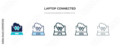 laptop connected to cloud icon in different style vector illustration. two colored and black laptop connected to cloud vector icons designed in filled, outline, line and stroke style can be used for