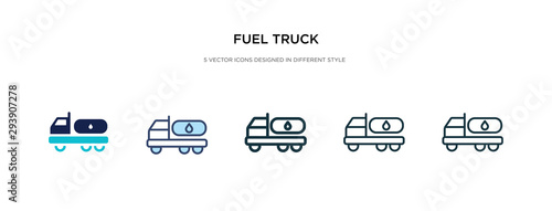fuel truck icon in different style vector illustration. two colored and black fuel truck vector icons designed in filled, outline, line and stroke style can be used for web, mobile, ui