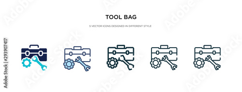 tool bag icon in different style vector illustration. two colored and black tool bag vector icons designed in filled, outline, line and stroke style can be used for web, mobile, ui