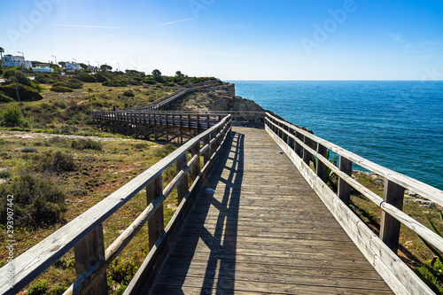 Carvoeiro boardwalk is a scenic cliff top walk that leads from the town to the Algar Seco rock formation, Algarve, Portugal