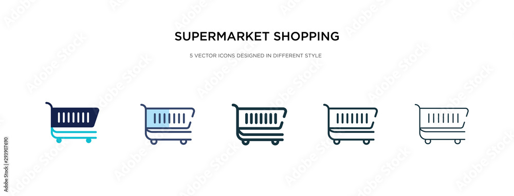 supermarket shopping cart icon in different style vector illustration. two colored and black supermarket shopping cart vector icons designed in filled, outline, line and stroke style can be used for supermarket shopping cart icon in different style vector illustration. two colored and black supermarket shopping cart vector icons designed in filled, outline, line and stroke style can be used for