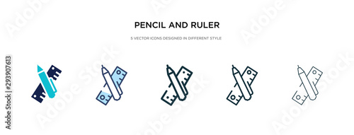 pencil and ruler icon in different style vector illustration. two colored and black pencil and ruler vector icons designed in filled, outline, line stroke style can be used for web, mobile, ui