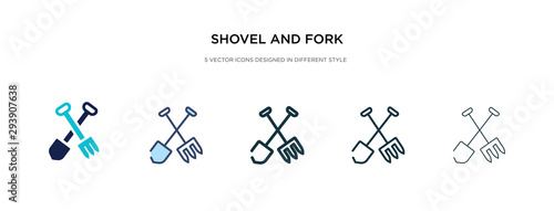 shovel and fork icon in different style vector illustration. two colored and black shovel and fork vector icons designed in filled, outline, line stroke style can be used for web, mobile, ui photo