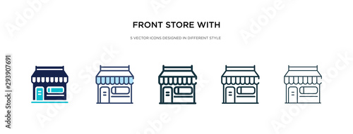 front store with awning icon in different style vector illustration. two colored and black front store with awning vector icons designed in filled, outline, line and stroke style can be used for