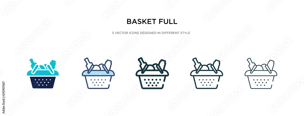 basket full icon in different style vector illustration. two colored and black basket full vector icons designed in filled, outline, line and stroke style can be used for web, mobile, ui basket full icon in different style vector illustration. two colored and black basket full vector icons designed in filled, outline, line and stroke style can be used for web, mobile, ui