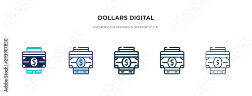 dollars digital commerce icon in different style vector illustration. two colored and black dollars digital commerce vector icons designed in filled, outline, line and stroke style can be used for
