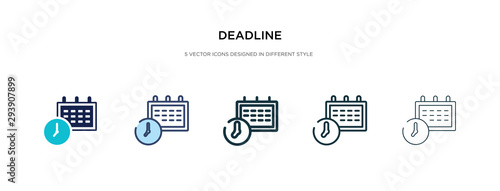 deadline icon in different style vector illustration. two colored and black deadline vector icons designed in filled, outline, line and stroke style can be used for web, mobile, ui