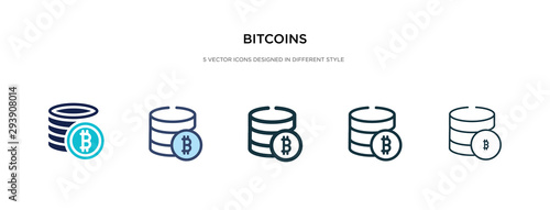 bitcoins icon in different style vector illustration. two colored and black bitcoins vector icons designed in filled, outline, line and stroke style can be used for web, mobile, ui
