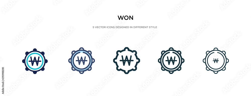 won icon in different style vector illustration. two colored and black won vector icons designed in filled, outline, line and stroke style can be used for web, mobile, ui