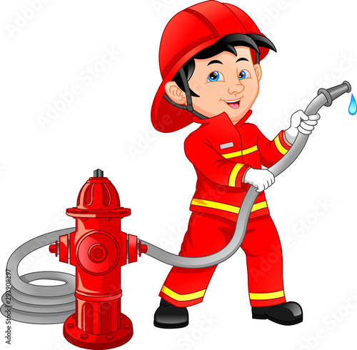 young boy wearing Fire fighter cartoon 