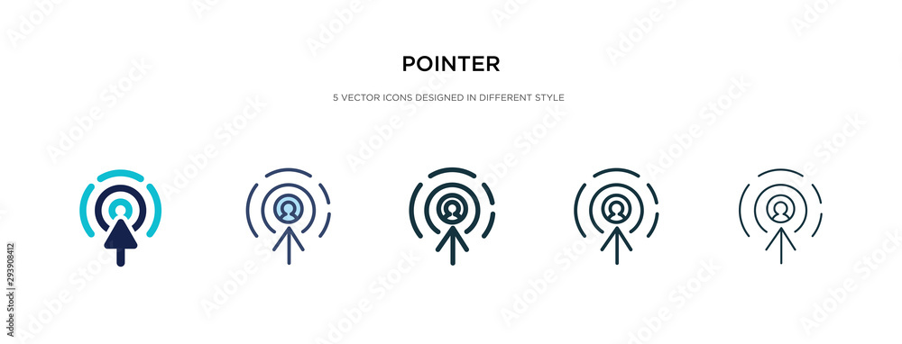 pointer icon in different style vector illustration. two colored and black pointer vector icons designed in filled, outline, line and stroke style can be used for web, mobile, ui pointer icon in different style vector illustration. two colored and black pointer vector icons designed in filled, outline, line and stroke style can be used for web, mobile, ui
