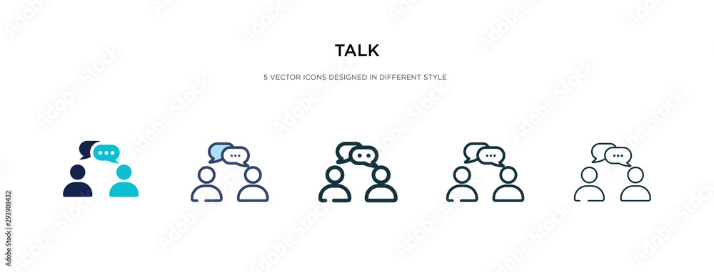 talk icon in different style vector illustration. two colored and black talk vector icons designed in filled, outline, line and stroke style can be used for web, mobile, ui - obrazy, fototapety, plakaty 