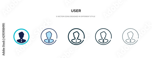 user icon in different style vector illustration. two colored and black user vector icons designed in filled, outline, line and stroke style can be used for web, mobile, ui
