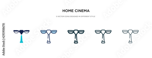 home cinema icon in different style vector illustration. two colored and black home cinema vector icons designed in filled, outline, line and stroke style can be used for web, mobile, ui