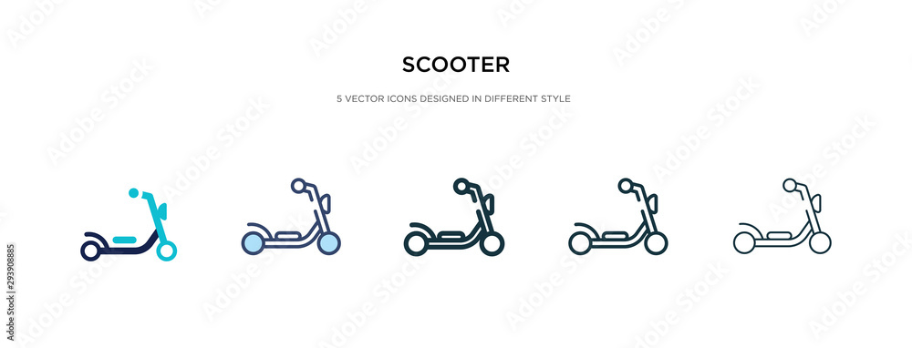 scooter icon in different style vector illustration. two colored and black scooter vector icons designed in filled, outline, line and stroke style can be used for web, mobile, ui