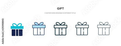 gift icon in different style vector illustration. two colored and black gift vector icons designed in filled, outline, line and stroke style can be used for web, mobile, ui