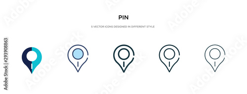 pin icon in different style vector illustration. two colored and black pin vector icons designed in filled, outline, line and stroke style can be used for web, mobile, ui