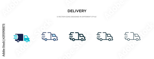 delivery icon in different style vector illustration. two colored and black delivery vector icons designed in filled, outline, line and stroke style can be used for web, mobile, ui