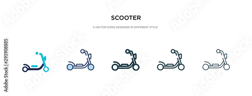 scooter icon in different style vector illustration. two colored and black scooter vector icons designed in filled, outline, line and stroke style can be used for web, mobile, ui