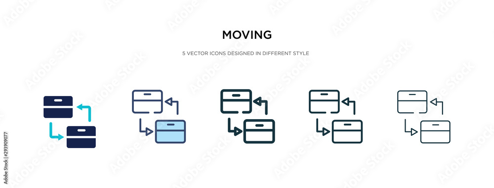 moving icon in different style vector illustration. two colored and black moving vector icons designed in filled, outline, line and stroke style can be used for web, mobile, ui moving icon in different style vector illustration. two colored and black moving vector icons designed in filled, outline, line and stroke style can be used for web, mobile, ui