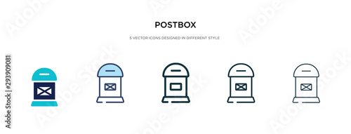 postbox icon in different style vector illustration. two colored and black postbox vector icons designed in filled, outline, line and stroke style can be used for web, mobile, ui