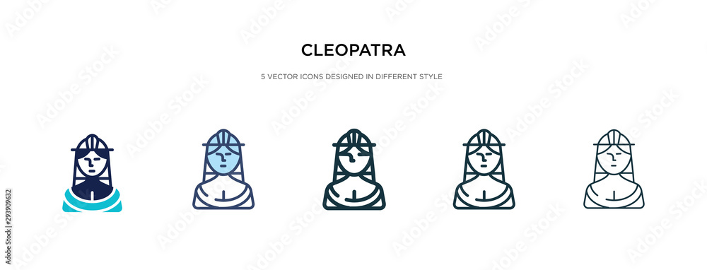 cleopatra icon in different style vector illustration. two colored and black cleopatra vector icons designed in filled, outline, line and stroke style can be used for web, mobile, ui cleopatra icon in different style vector illustration. two colored and black cleopatra vector icons designed in filled, outline, line and stroke style can be used for web, mobile, ui