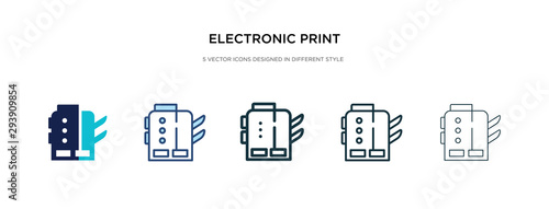 electronic print machine icon in different style vector illustration. two colored and black electronic print machine vector icons designed in filled, outline, line and stroke style can be used for