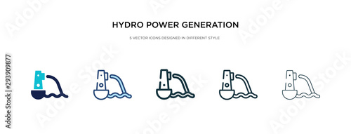 hydro power generation icon in different style vector illustration. two colored and black hydro power generation vector icons designed in filled, outline, line and stroke style can be used for web,