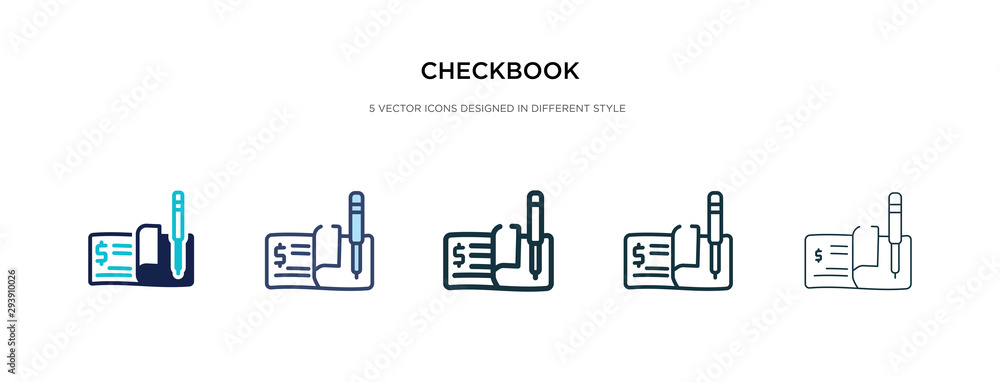 © zaurrahimov - checkbook icon in different style vector illustration. two colored and black checkbook vector icons designed in filled, outline, line and stroke style can be used for web, mobile, ui