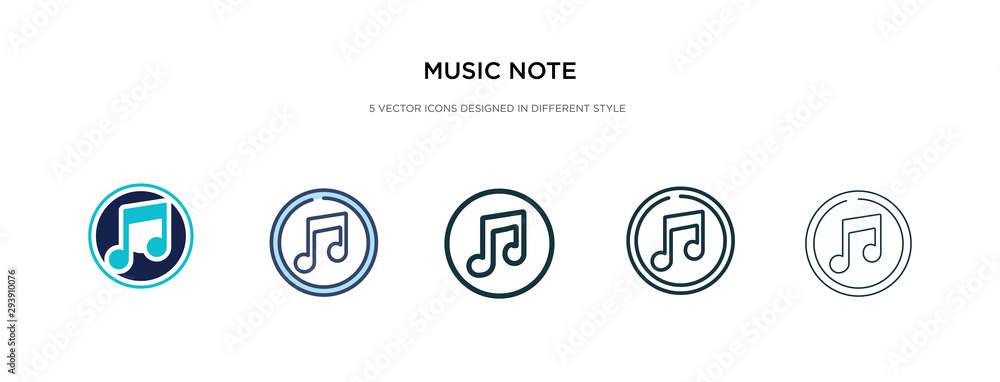music note icon in different style vector illustration. two colored and black music note vector icons designed in filled, outline, line and stroke style can be used for web, mobile, ui