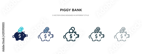 piggy bank icon in different style vector illustration. two colored and black piggy bank vector icons designed in filled, outline, line and stroke style can be used for web, mobile, ui