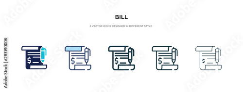 bill icon in different style vector illustration. two colored and black bill vector icons designed in filled, outline, line and stroke style can be used for web, mobile, ui