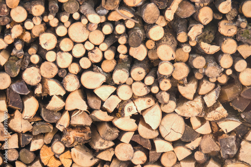 Stack of wood arranged to a wall