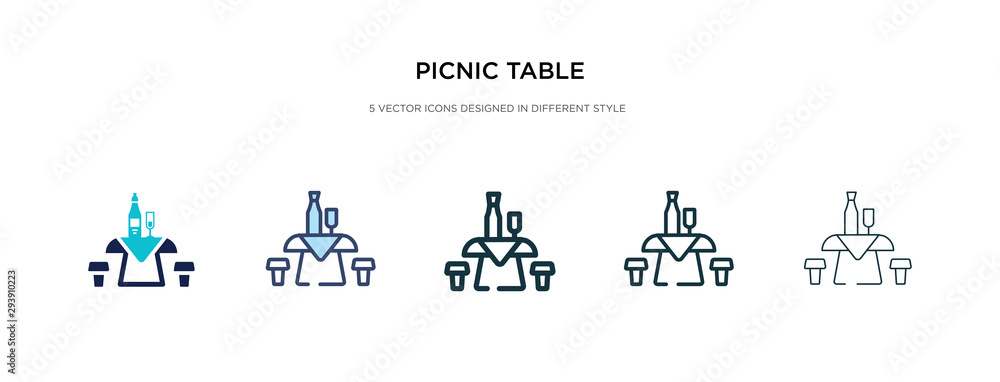 picnic table icon in different style vector illustration. two colored and black picnic table vector icons designed in filled, outline, line and stroke style can be used for web, mobile, ui