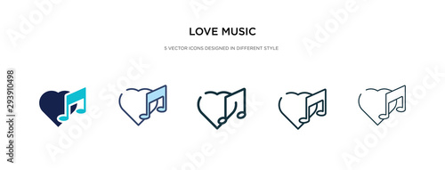 love music icon in different style vector illustration. two colored and black love music vector icons designed in filled, outline, line and stroke style can be used for web, mobile, ui