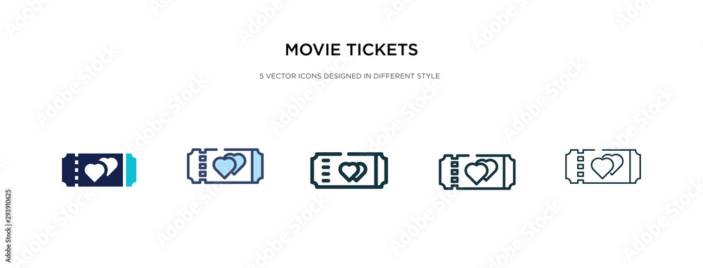 movie tickets icon in different style vector illustration. two colored and black movie tickets vector icons designed in filled, outline, line and stroke style can be used for web, mobile, ui movie tickets icon in different style vector illustration. two colored and black movie tickets vector icons designed in filled, outline, line and stroke style can be used for web, mobile, ui